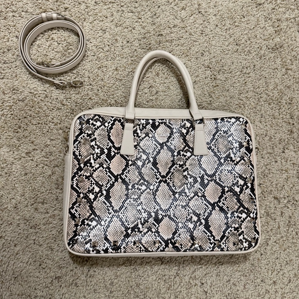 White House Black Market Snakeskin Print Laptop Briefcase Crossbody Bag - Picture 11 of 13